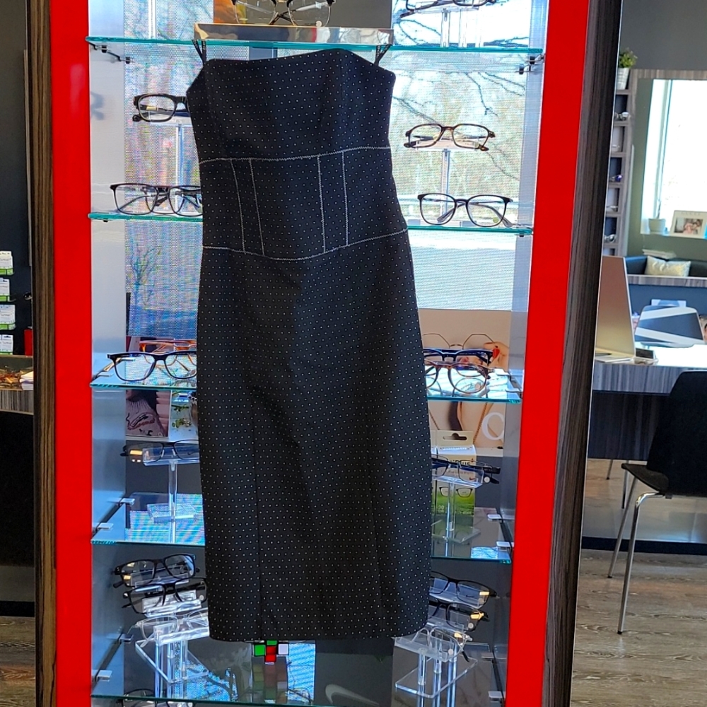 Vintage Bebe Tube Sweetheart Dress with Polka dot print and corset waist